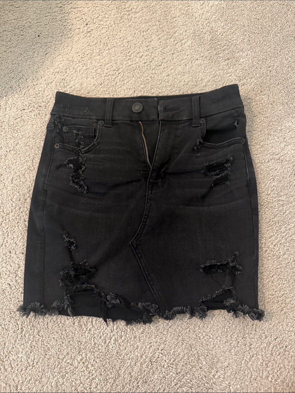 American Eagle Outfitters Black Distressed Denim Mini Skirt
